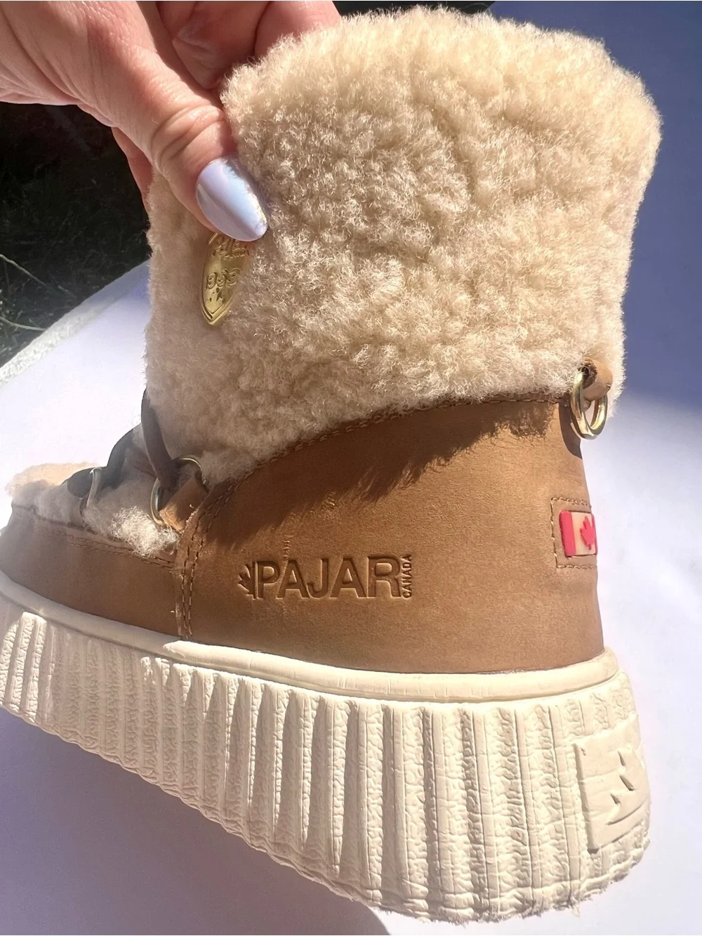 Pajar CANADA Ceria Sneaker Boot - Sherling Lined Bootie - in Cream & Tan Fur